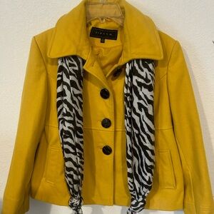 Yellow Pea Coat With Zebra Scarf